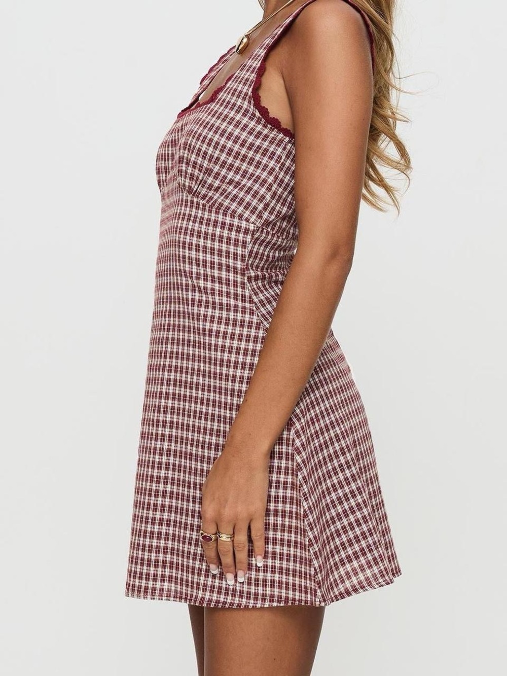 Princess Polly Dasha Mini Dress in Red Check - 8 - Picture 3 of 7